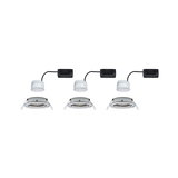 Trois spots encastrés LED blancs avec câbles noirs et clips de fixation pour montage au plafond
