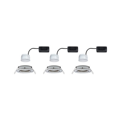 Trois spots encastrés LED blancs avec câbles noirs et clips de fixation pour montage au plafond