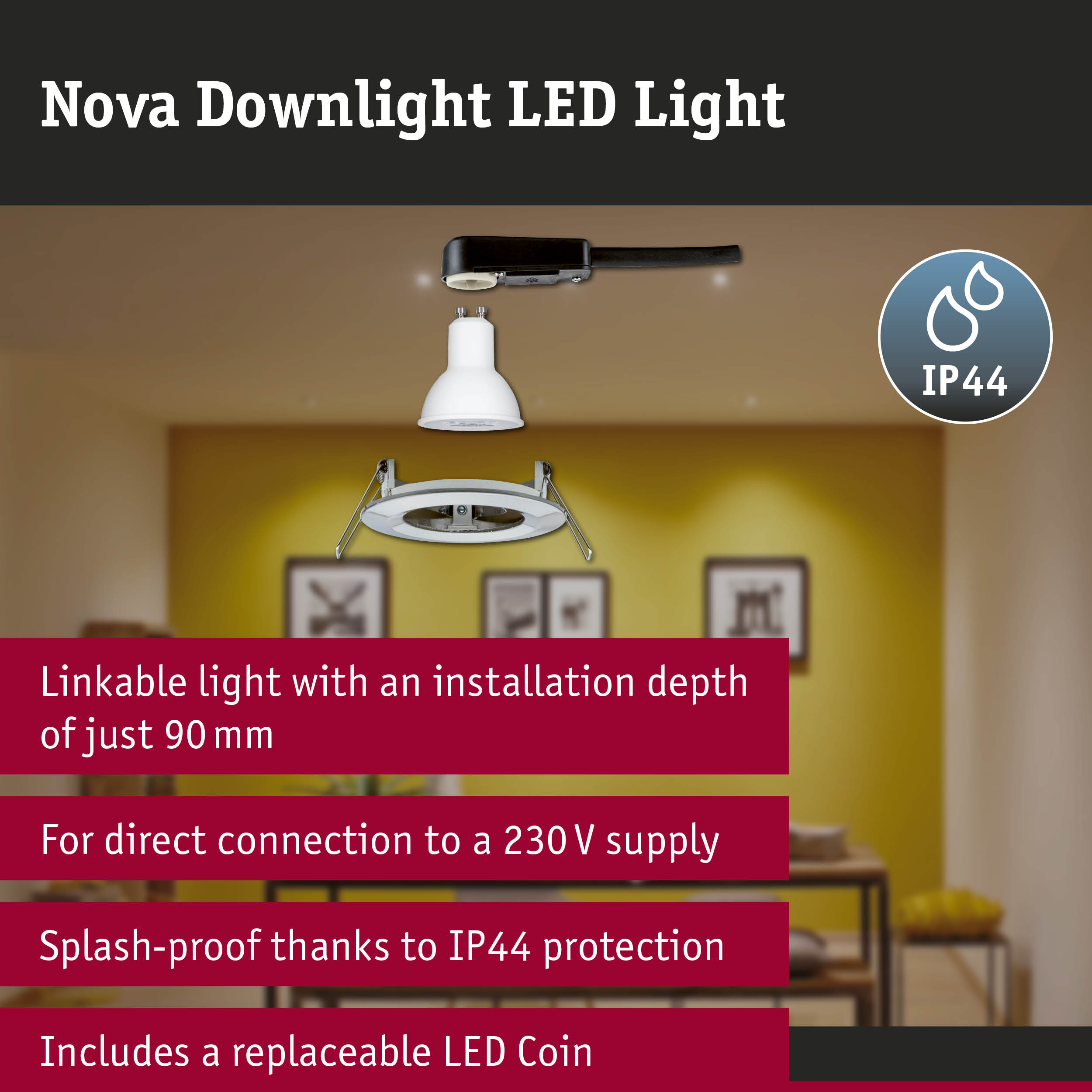LED Downlight 3-Step-Dim Nova Basic Set Rigid IP44 round 78mm GU10 3x6,5W 3x460lm 230V dimmable 2700K Brushed iron