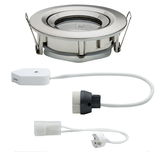 Round recessed spotlight in brushed stainless steel with white cable and socket for LED lighting