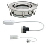 Round recessed spotlight in brushed stainless steel with white cable and socket for LED lighting