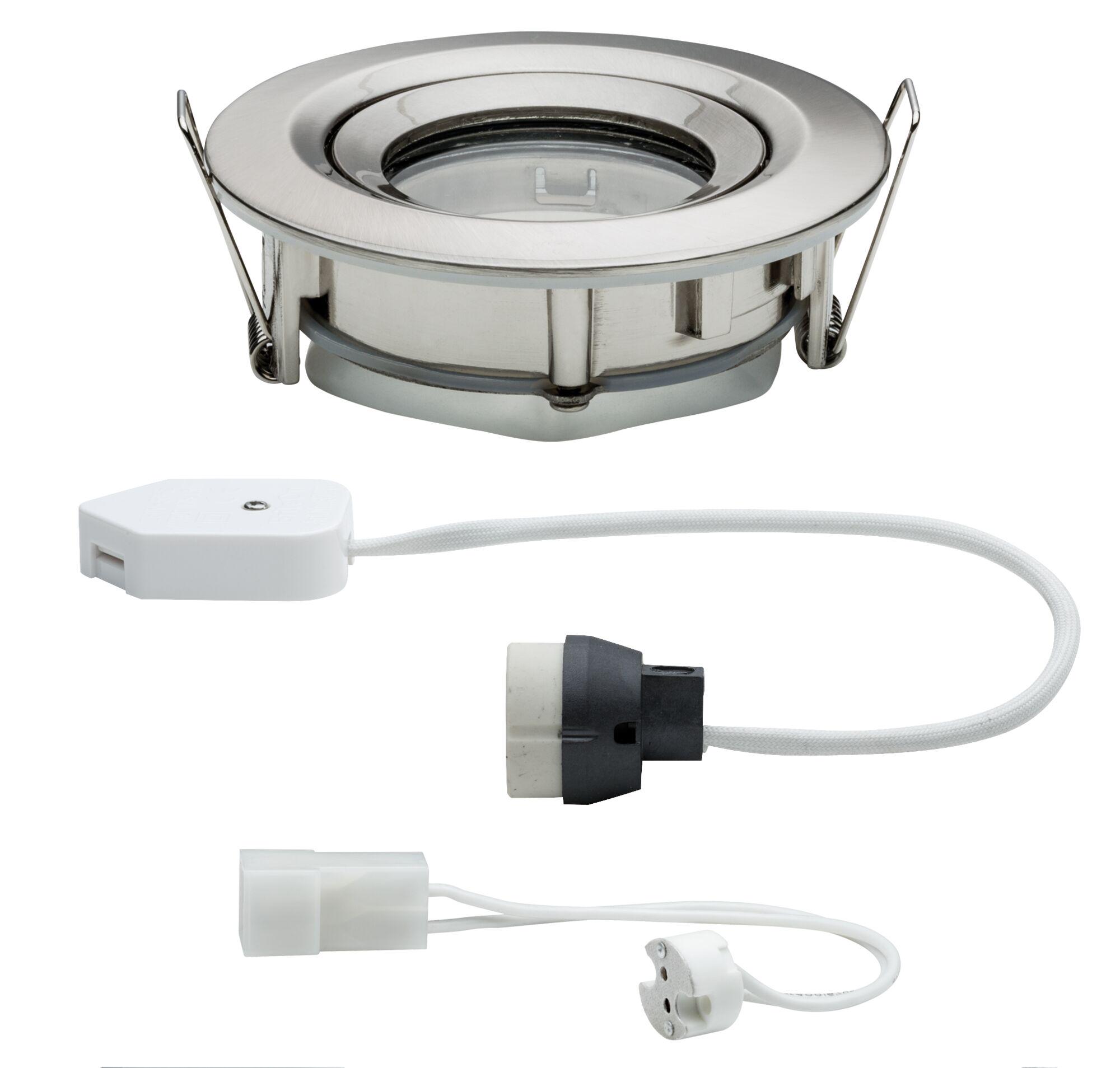 Spot encastré rond en acier inoxydable brossé avec câble blanc et connecteur pour éclairage LED