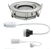 Spot encastré rond en acier inoxydable brossé avec câble blanc et connecteur pour éclairage LED