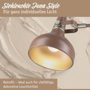 Stehleuchte Juna Style in Braun mit goldfarbenem Innenring für individuelles Licht und Retro-Design