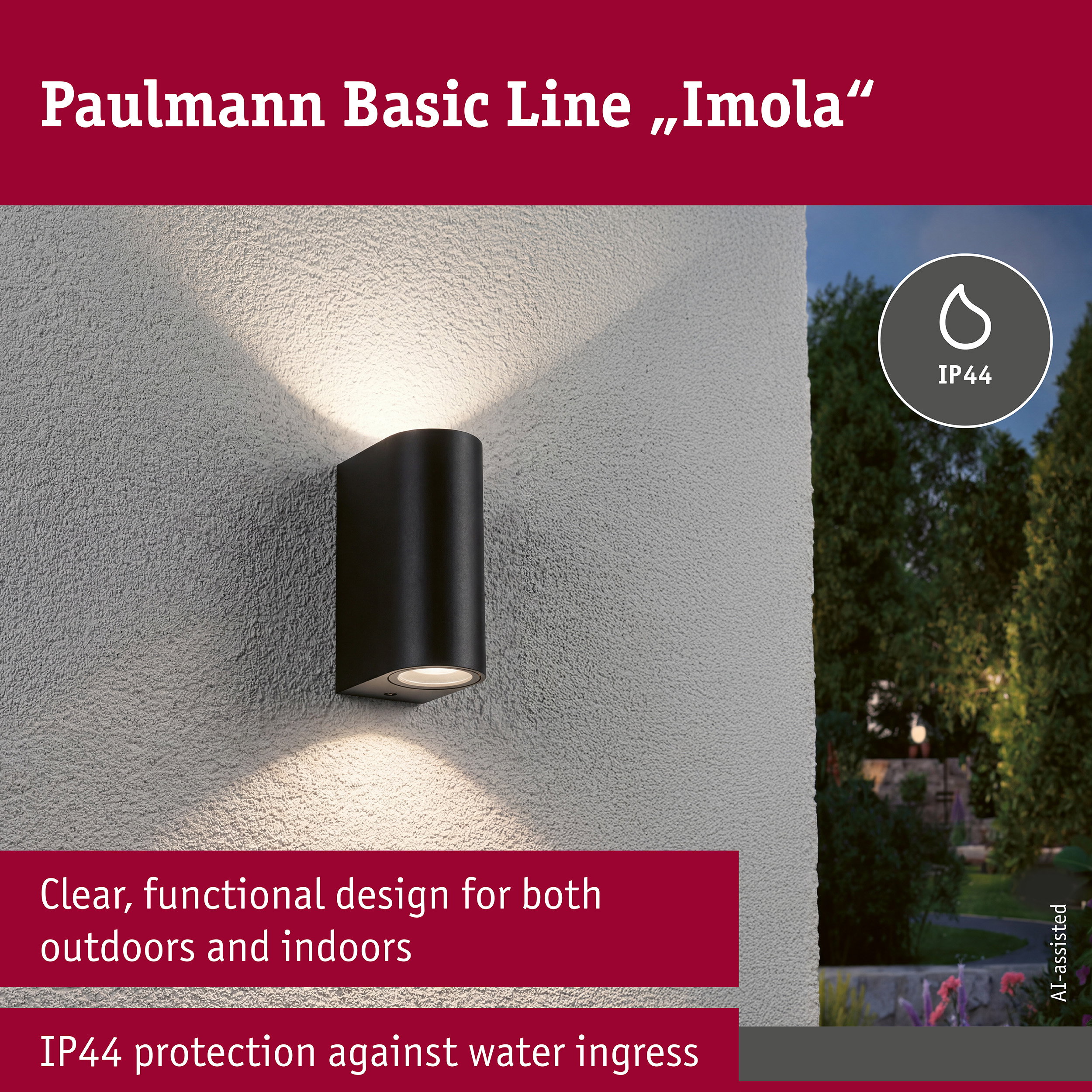 Wall light Perugia IP44 GU10 230V max. 2x10W Black matt