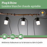 Lampes LED Plug & Shine noires avec lumière blanche chaude suspendues sur branche pour terrasse et jardin
