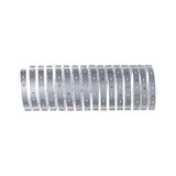 Flexible silver LED strip with warm white LEDs for modern lighting accents and room illumination.