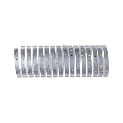 Flexible silver LED strip with warm white LEDs for modern lighting accents and room illumination.