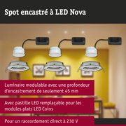 Spot encastré LED Nova blanc avec câble noir pour un éclairage intérieur économique et modulable
