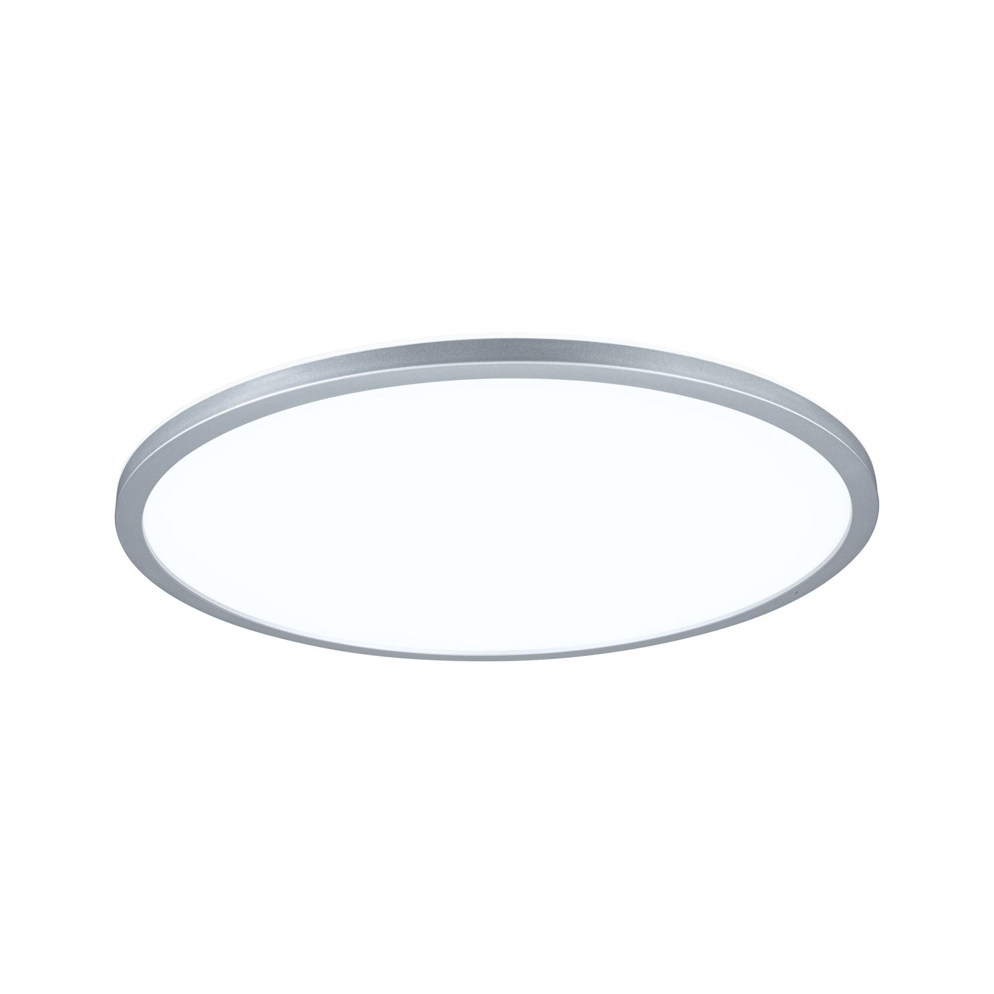 Plafonnier LED rond avec cadre en aluminium argenté et diffuseur blanc pour éclairage moderne