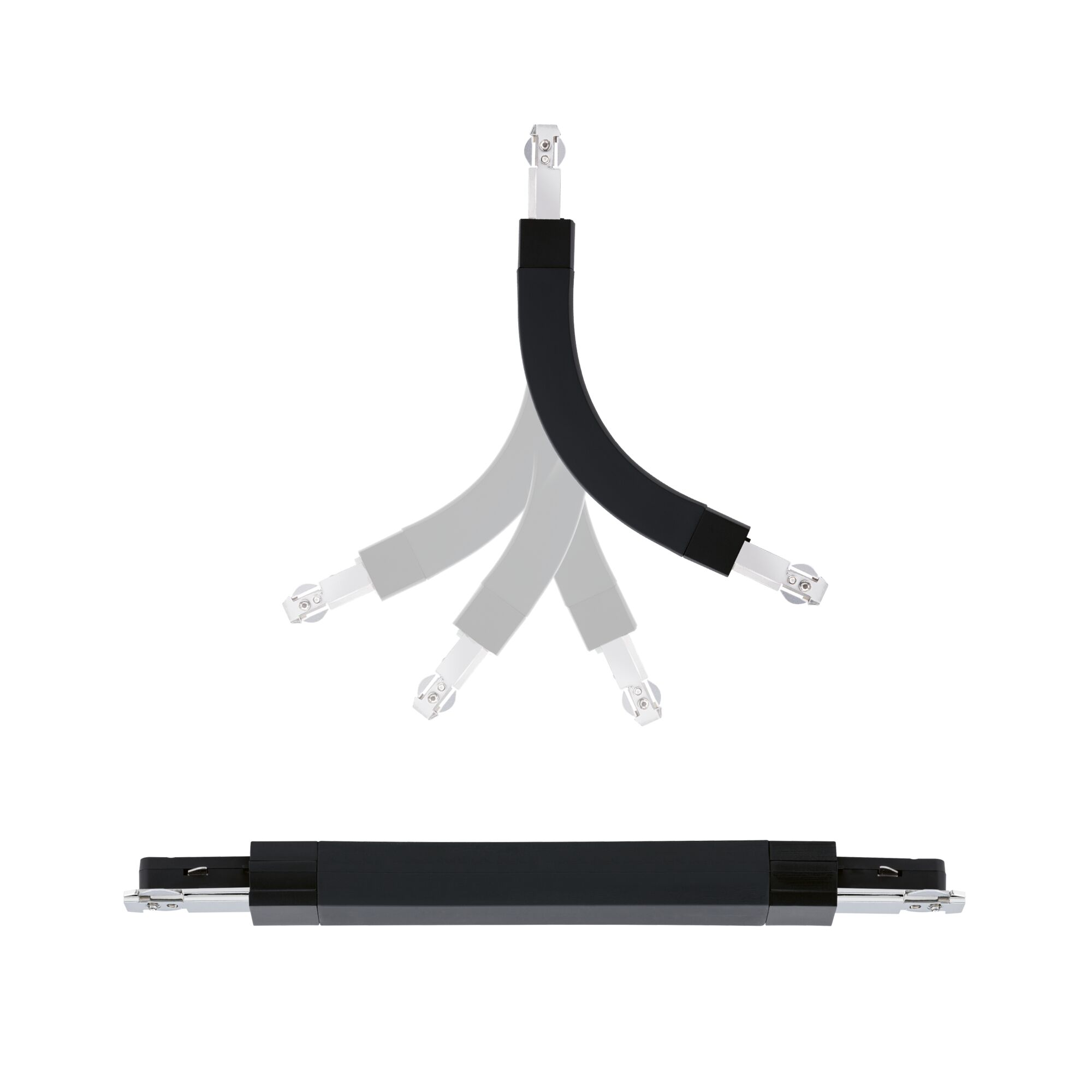 Zwarte flexibele LED-railsverlichting met draaibare metalen arm voor moderne verlichting