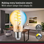 Large dimmable LED light bulb with tunable warm white light in modern dining room setting