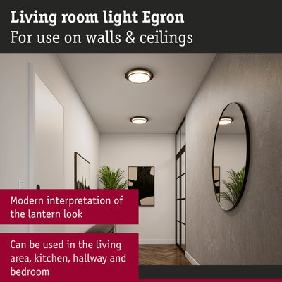 Round Egon ceiling light in black and white for living room, hallway, and kitchen with modern lantern style