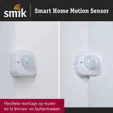 Witte smart home bewegingssensor flexibel te monteren op muren en binnen- en buitenhoeken