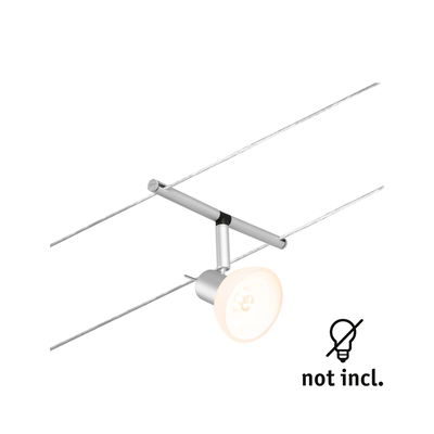 Silberne LED-Seilstrahlerleuchte aus Metall mit verstellbarem Spot für moderne Raumbeleuchtung