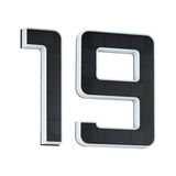 House number 19 in black with white LED edges and solar panels for outdoor lighting