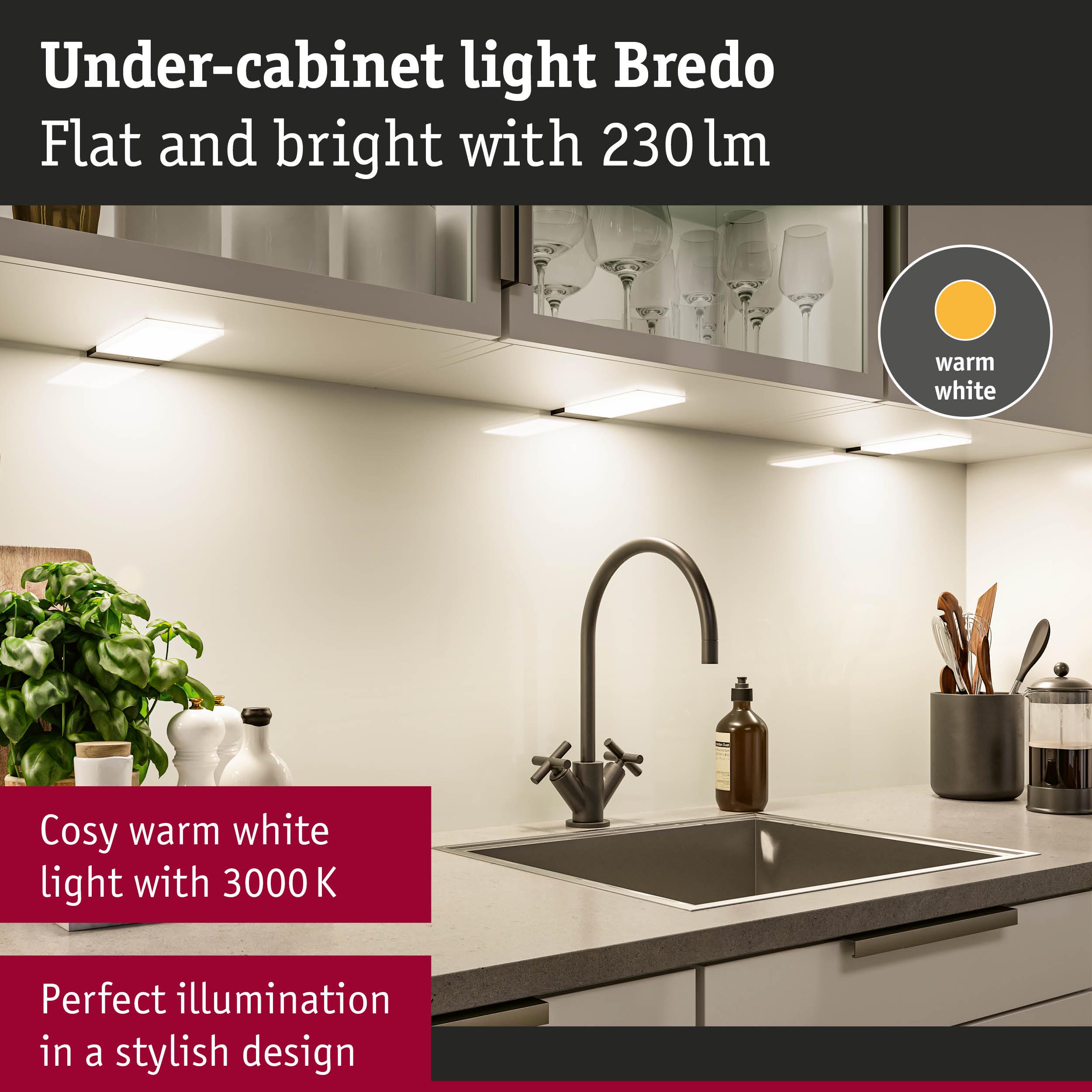 Flat under-cabinet light Bredo with warm white 230 lm for stylish kitchen illumination
