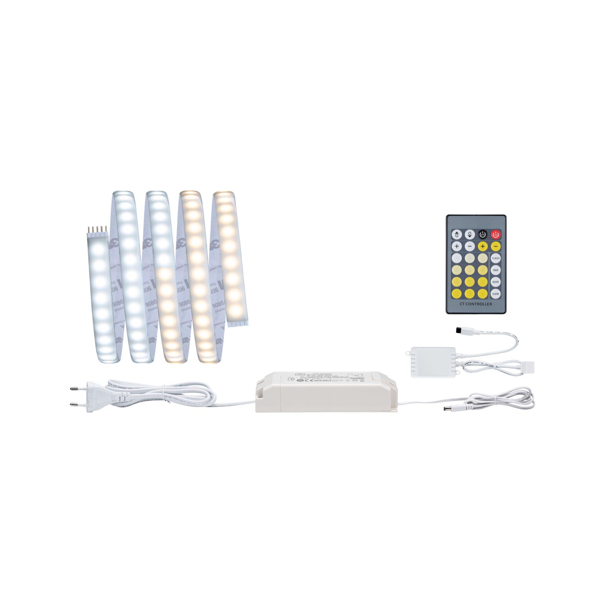 MaxLED 1000 Strip LED Kit de base 1,5m Tunable White revêtue 17W 1020lm/m Tunable White 40VA Bande LED blanche avec télécommande et alimentation pour éclairage chaud et froid réglable