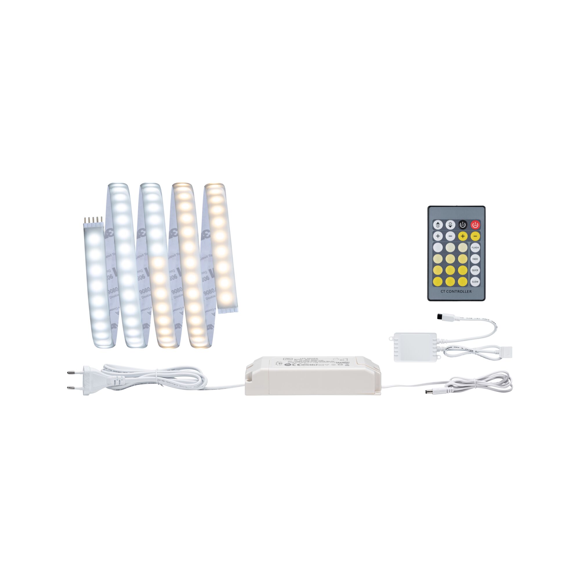 MaxLED 1000 LED Strip Basisset 1,5m beschichtet 17W 1020lm/m Tunable White 40VA LED-Lichtband mit weißem Netzteil und Fernbedienung für dimmbares Warm- und Kaltweißlicht