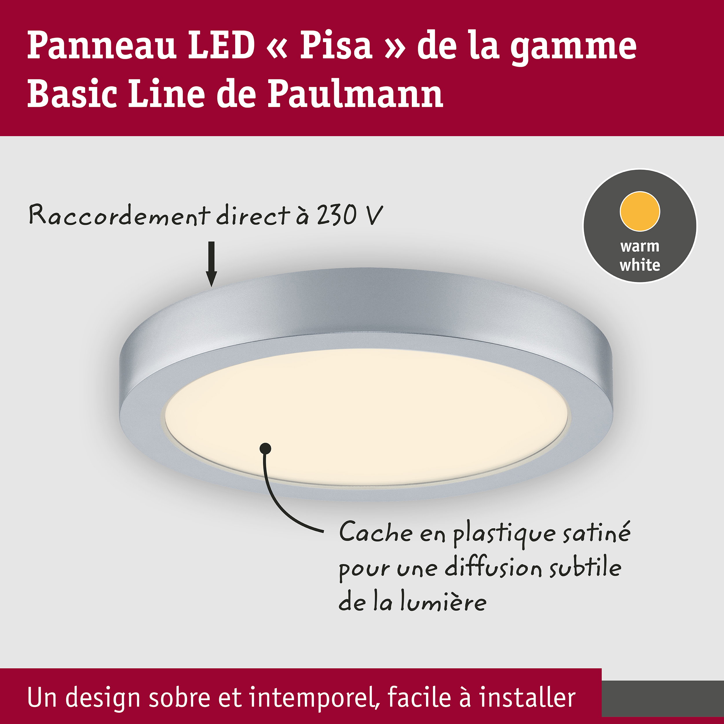 Panneau LED Pisa 3000K 290mm 1800lm 17,6W Chrome mat