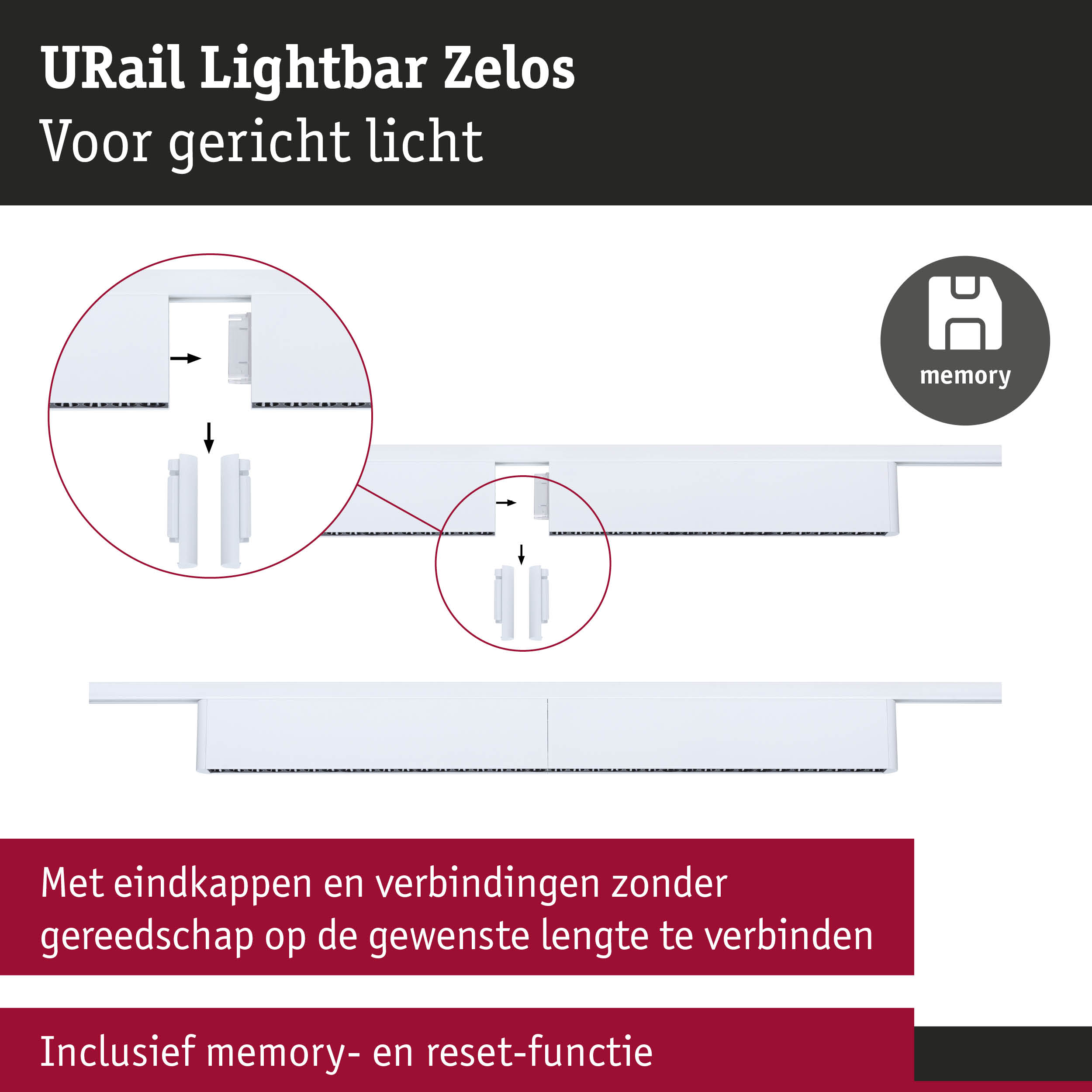 Witte URail Lightbar Zelos railspot met memory- en resetfunctie voor gericht licht