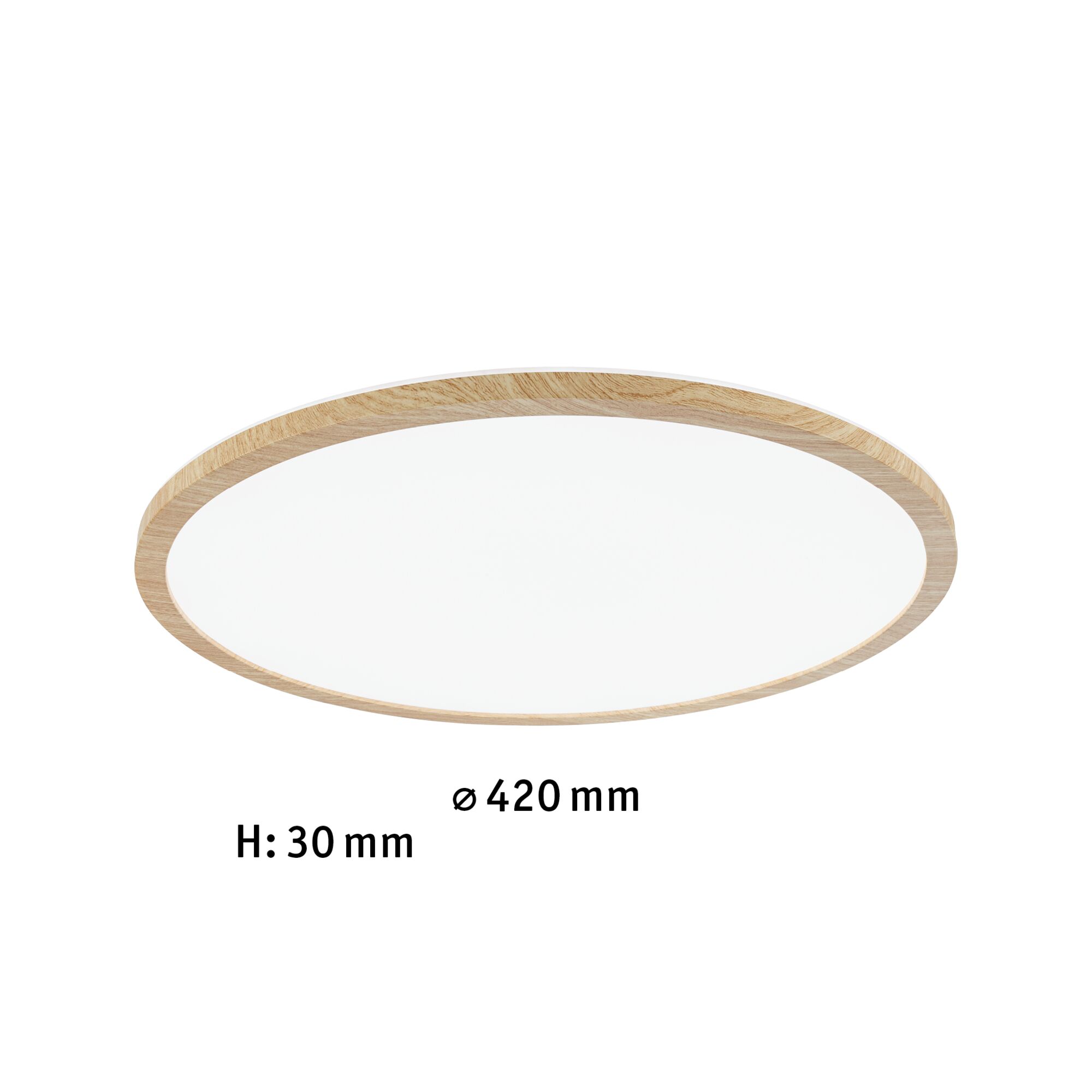Plafonnier rond avec cadre en bois naturel, diamètre 420 mm, hauteur 30 mm, éclairage LED