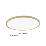 Round ceiling light with natural wood frame, 420 mm diameter, 30 mm height, LED lighting panel