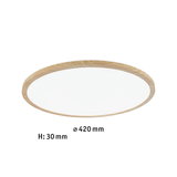 Rund loftlampe med naturlig træramme, 420 mm diameter, 30 mm højde, LED-belysning