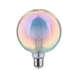 Round LED bulb with iridescent glass and E27 base for decorative lighting use