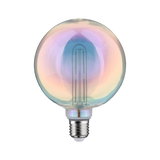 Round LED bulb with iridescent glass and E27 base for decorative lighting use