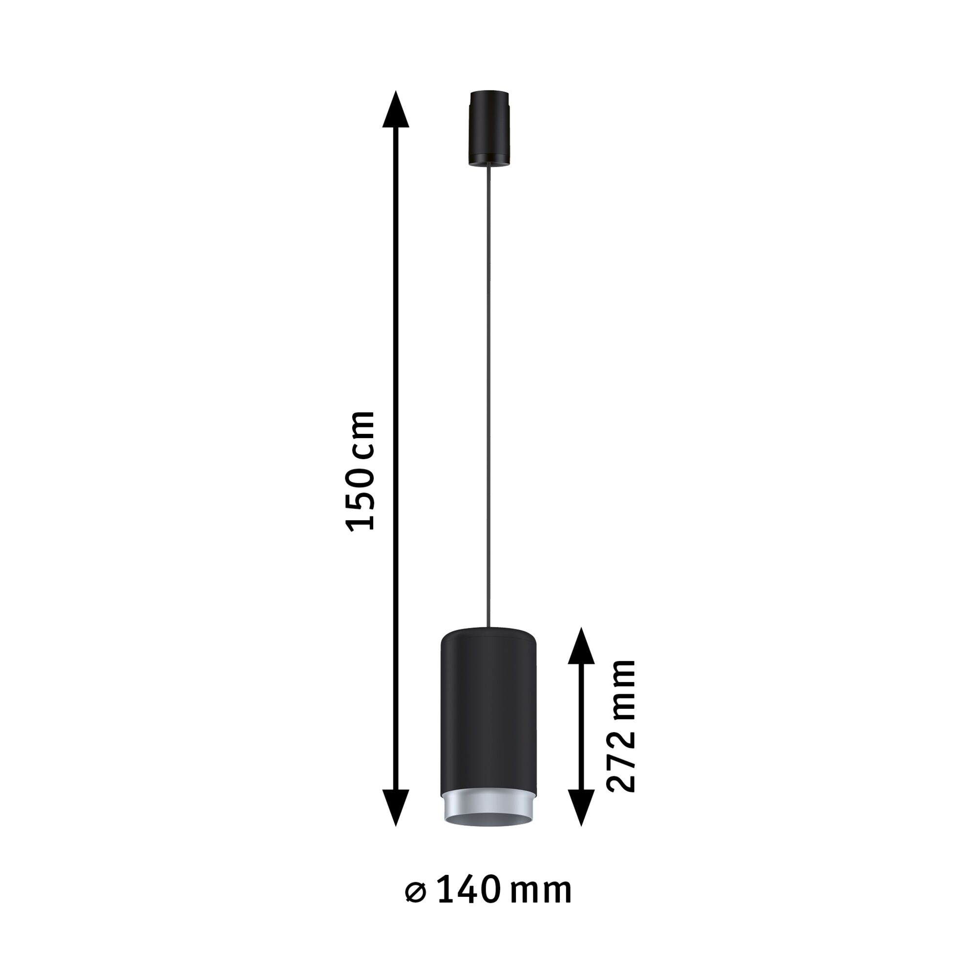 Zwarte metalen hanglamp met 150 cm kabel en 140 mm diameter, moderne LED-lamp
