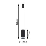Zwarte metalen hanglamp met 150 cm kabel en 140 mm diameter, moderne LED-lamp