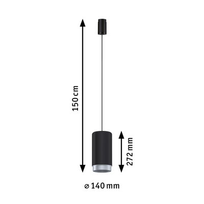 Schwarze Pendelleuchte aus Metall mit 150 cm Kabel und 140 mm Durchmesser für moderne Innenbeleuchtung