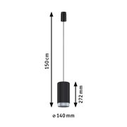 Schwarze Pendelleuchte aus Metall mit 150 cm Kabel und 140 mm Durchmesser, moderne LED-Hängeleuchte