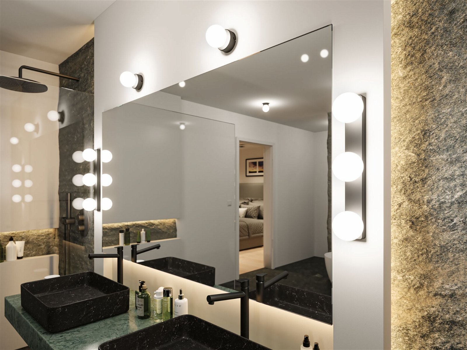 Selection Bathroom Applique Gove IP44 G9 230V max. 3x20W gradable Noir mat/Satiné