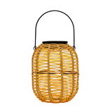 Gul LED-lanterne i plastik med sort håndtag, dekorativ udendørsbelysning til have og terrasse