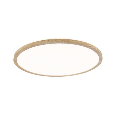 Plafonnier rond avec diffuseur lumineux et cadre en bois naturel pour un éclairage moderne