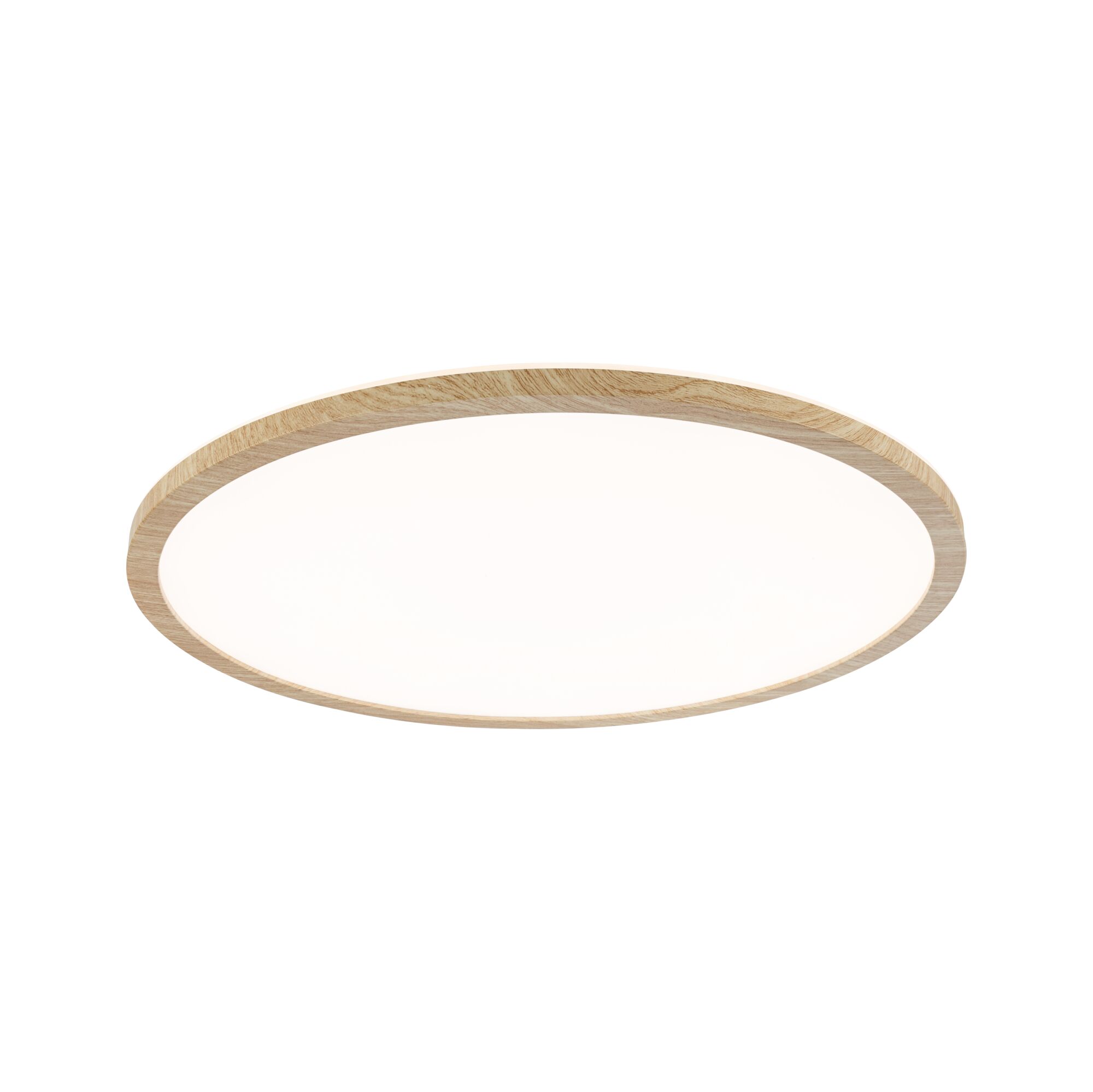 Panel LED Atria Shine Backlight IP44 okrągły 420mm 22W 2300lm 3000K Wygląd drewna Round ceiling light with bright diffuser and natural wood frame for modern home lighting