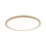 Round ceiling light with bright diffuser and natural wood frame for modern home lighting