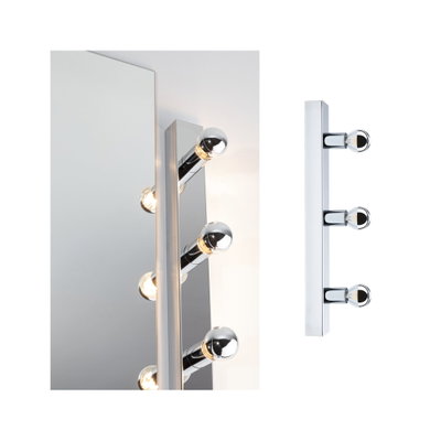 Chrome wall light with three clear bulbs for bathroom mirror illumination