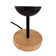 Table lamp base in light wood with black metal rod and cable for modern lighting design