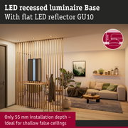 LED recessed luminaire with flat LED reflector GU10 in modern living room with wooden slat wall