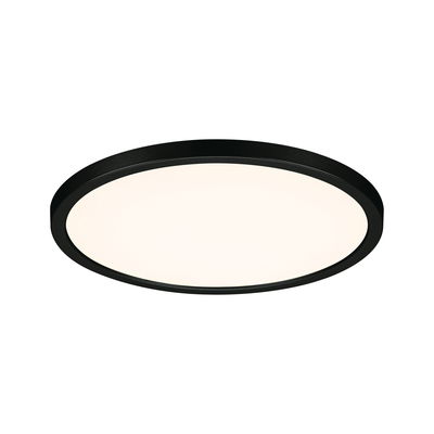 Round LED ceiling light with black aluminum frame and warm white light for modern interiors