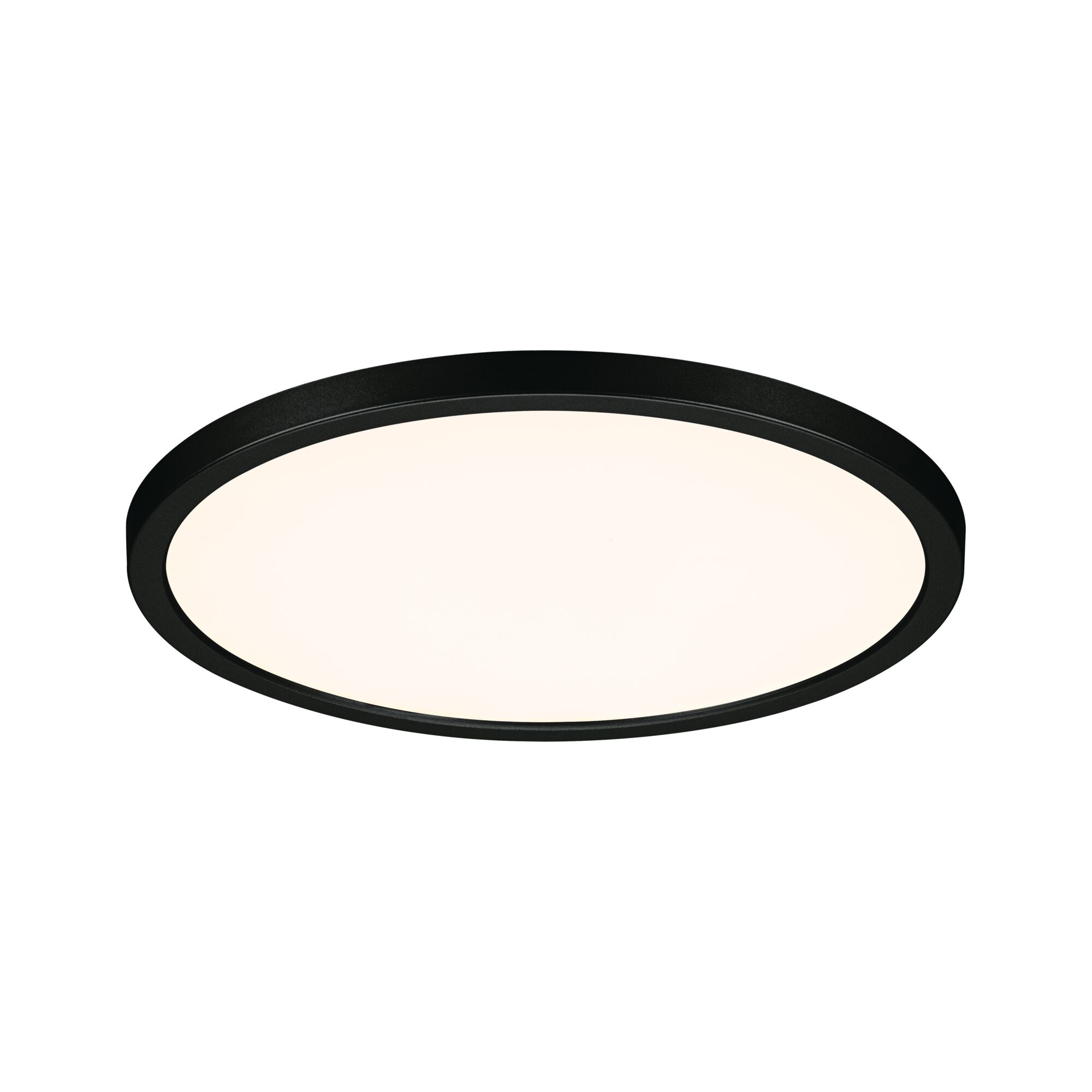 Round LED ceiling light with black aluminum frame and warm white light for modern interiors
