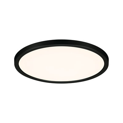 Round LED ceiling light with black aluminum frame and warm white light for modern interiors