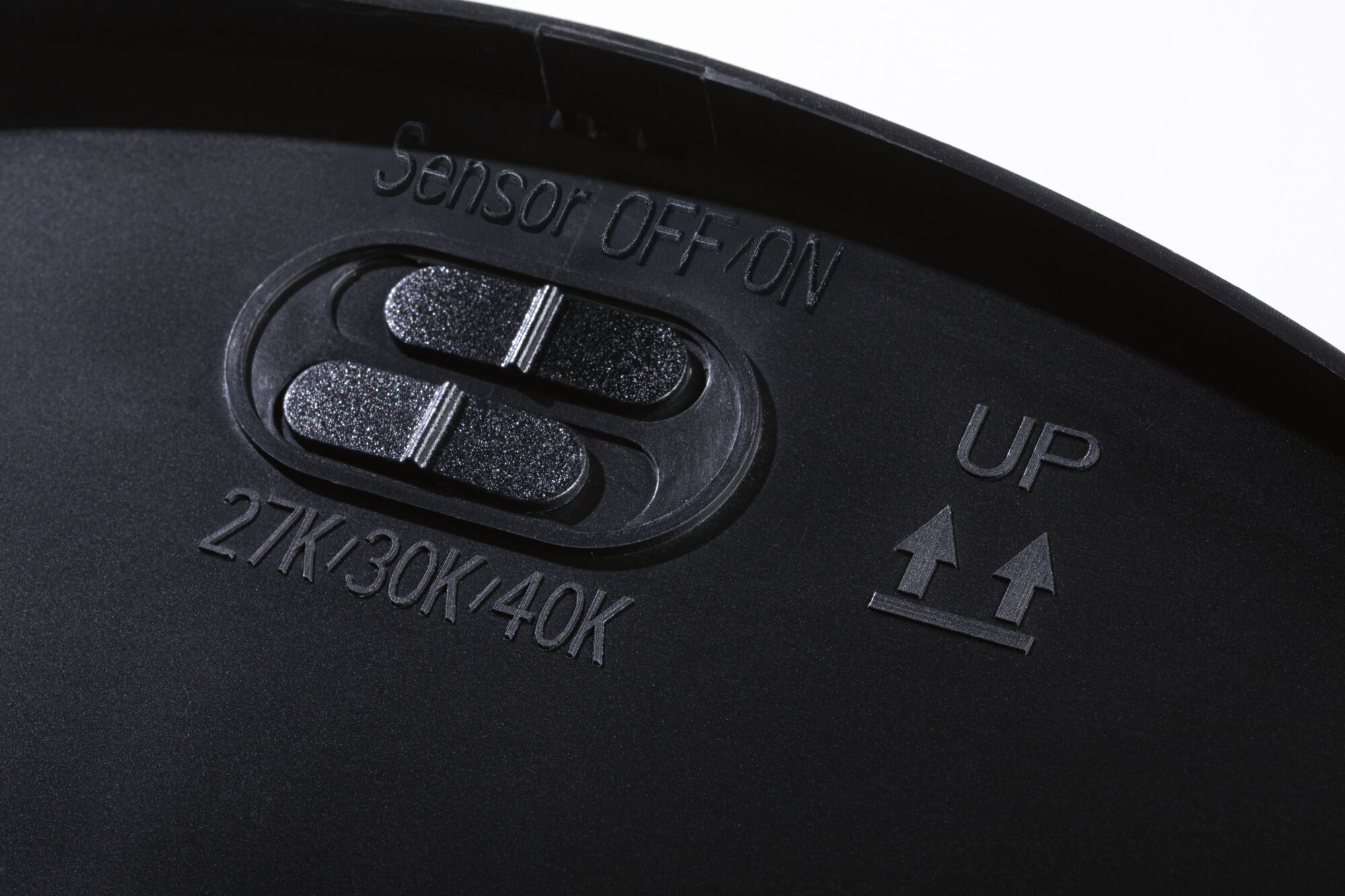 Schwarzer Kunststoffschalter mit Sensor ON/OFF und Helligkeitsstufen 27K, 30K, 40K für LED-Beleuchtung