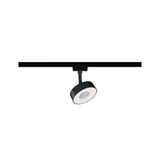 Schwarzer LED-Spot mit rundem Design an Schienensystem für moderne Innenbeleuchtung