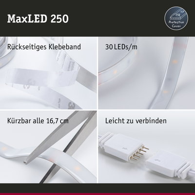 MaxLED 250 LED-Lichtband mit rückseitigem Klebeband, schneidbar alle 16,7 cm, weißes flexibles LED-Band