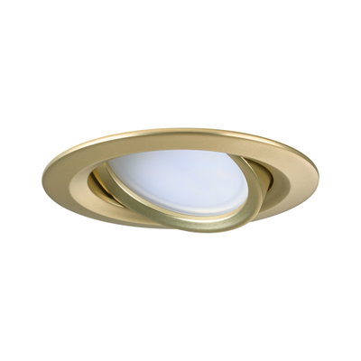 Rund indbygningsspot i guldfarvet metal med hvid diffusor til LED-belysning