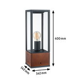 Lampe de table moderne avec cadre en métal noir et base en bois marron, hauteur 400 mm, éclairage LED